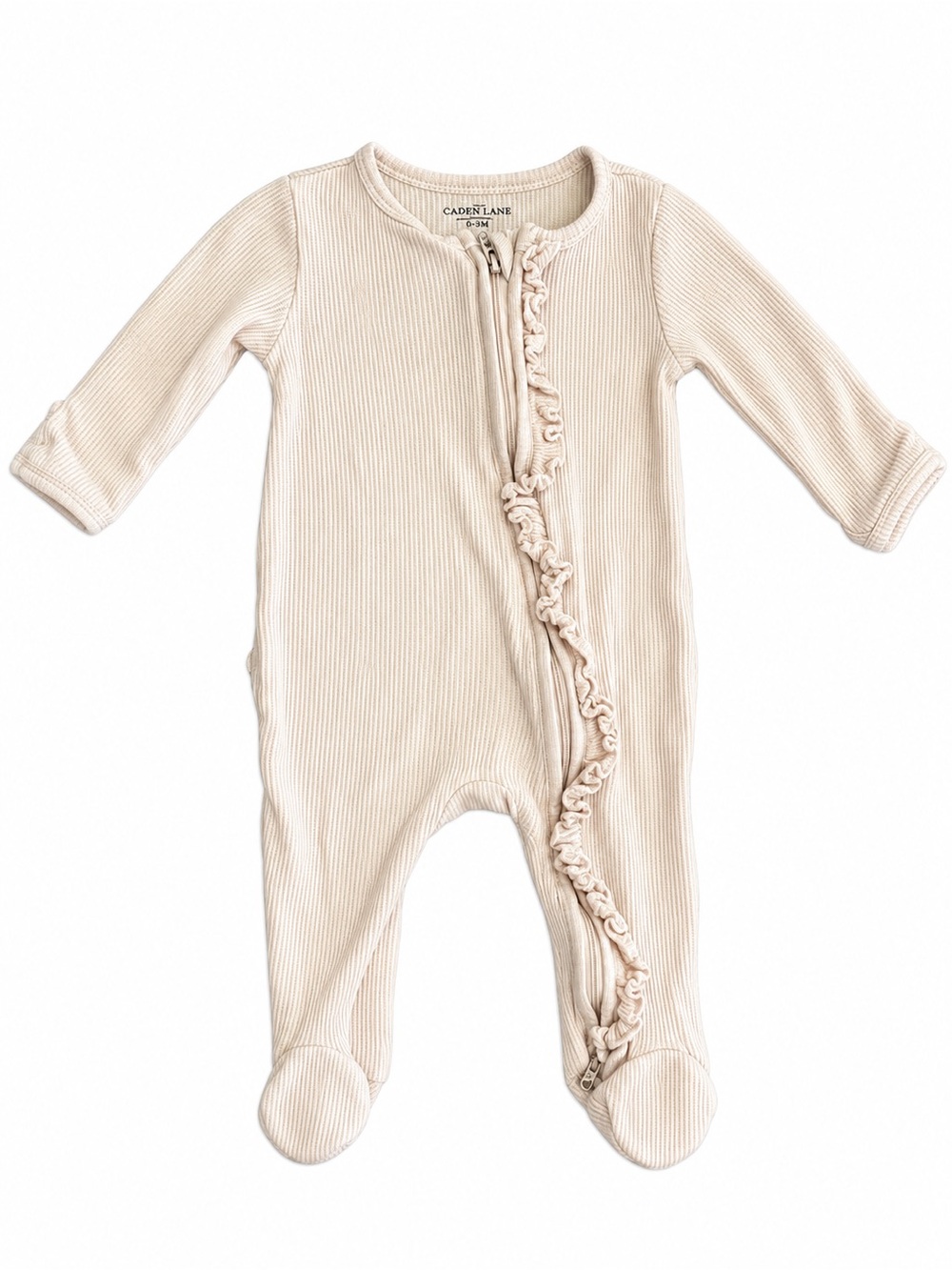 Caden Lane Pink Ribbed Ruffle Bamboo Footie Pajamas 0–3M